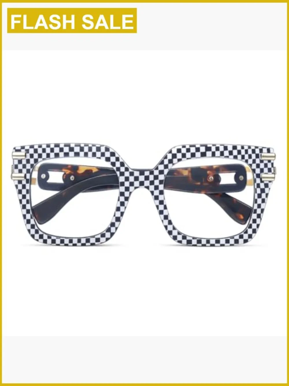 Oversized Square Blue Light Blocking Glasses with Gold Chain